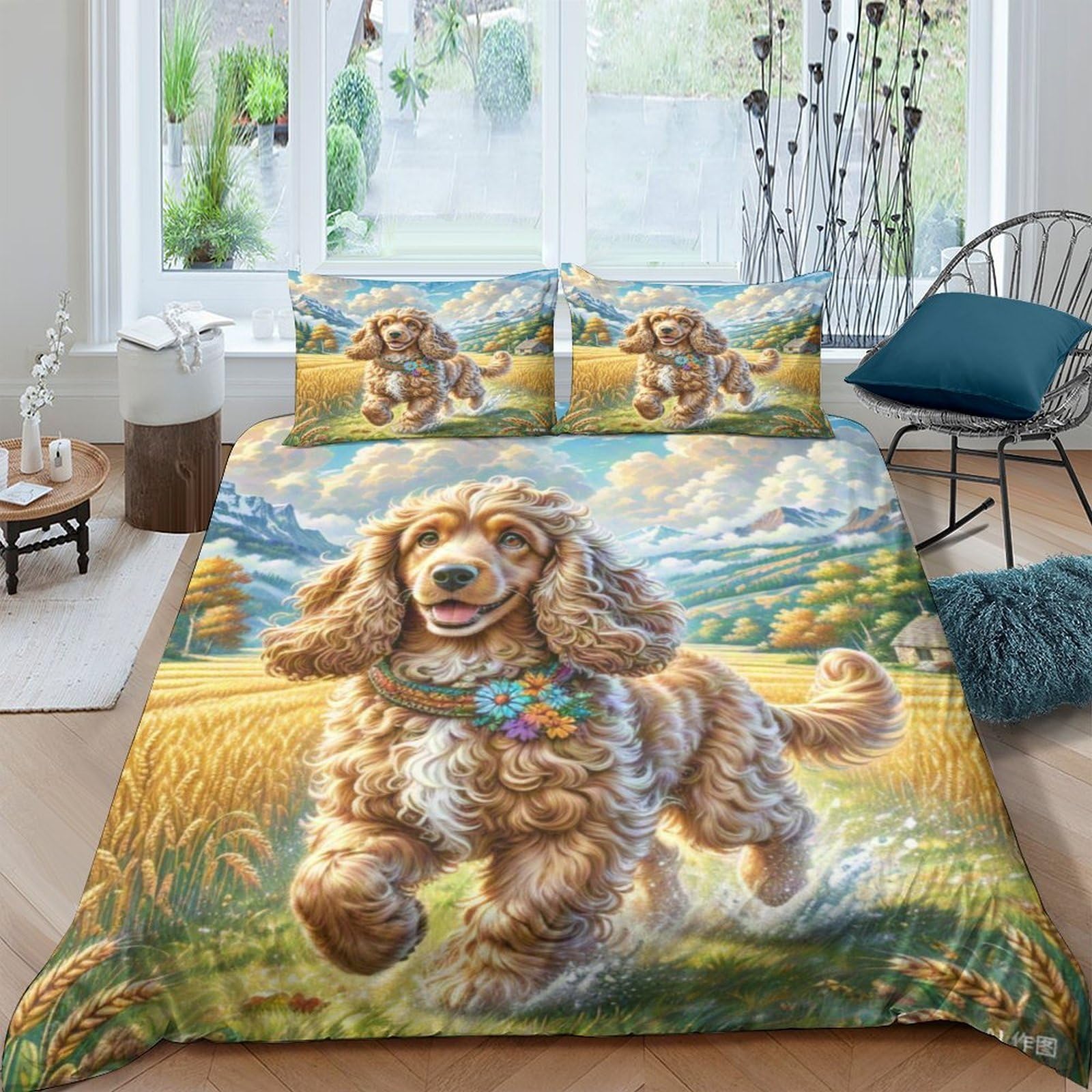 Housse couette 220x240 Cocker Spaniel lit 3D parure microfibre douce