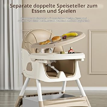 Baby High Chairs Baby High Chair with Removable Double Panels and Wheels with Comfortable Storage Toddler Dining Chair with Swing Mode and 3 Reclining Positions (560 Grey)