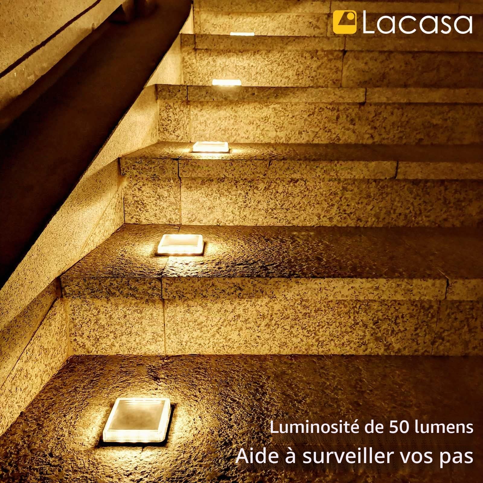 Lacasa 4pcs Lampe Solaire Extérieur Jardin Sol, Blanc Chaud 3000K 50LM LED Lumières de pont Solaires, Étanche IP68 Auto On/Off Éclairage pour Chemins Marches de Jardin Terrasse Escalier Allée Patio