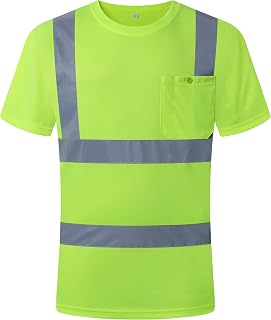 JKSafety Hi-Vis Reflective Safety Apparel | Daily Work T-Shirt Yellow Color with Sewed Retro-Reflective Strips | ANSI Compliance (77-Yellow, L)