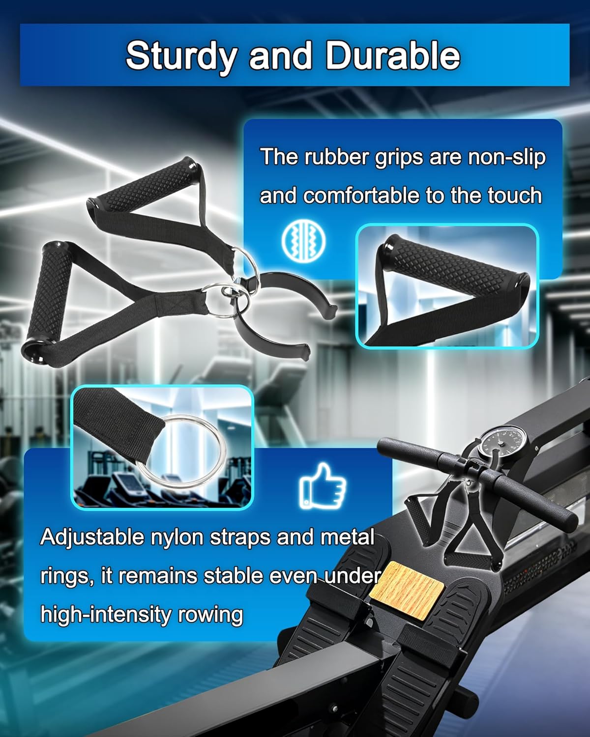 Grip System for Concept 2 Rowing Machine, Ergonomic Rowing Grips with Straps