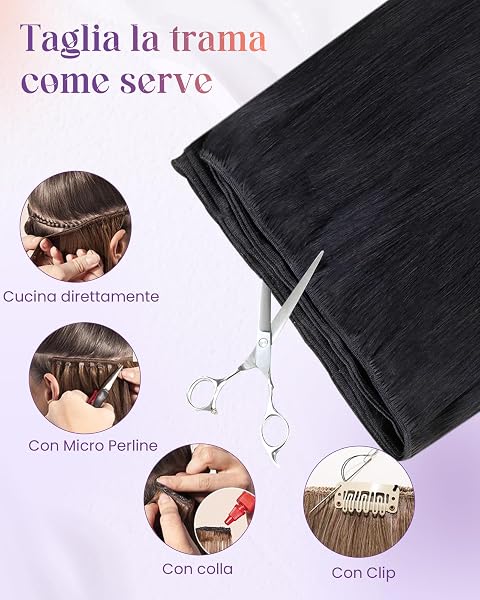 LaaVoo Extension Capelli Veri Tessitura Nero Jet 60cm 120g, Matassa Resistente Remy, Durano a Lungo, per Uso in Casa #1 - 4