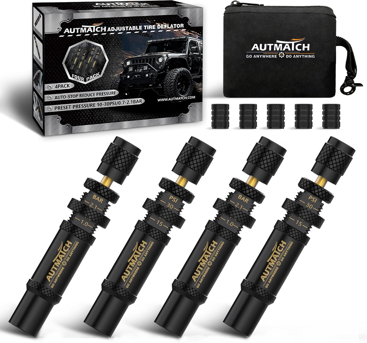 AUTMATCH Adjustable Tire Deflator Valve Kit (10-30PSI) - Tire Air Down Tool