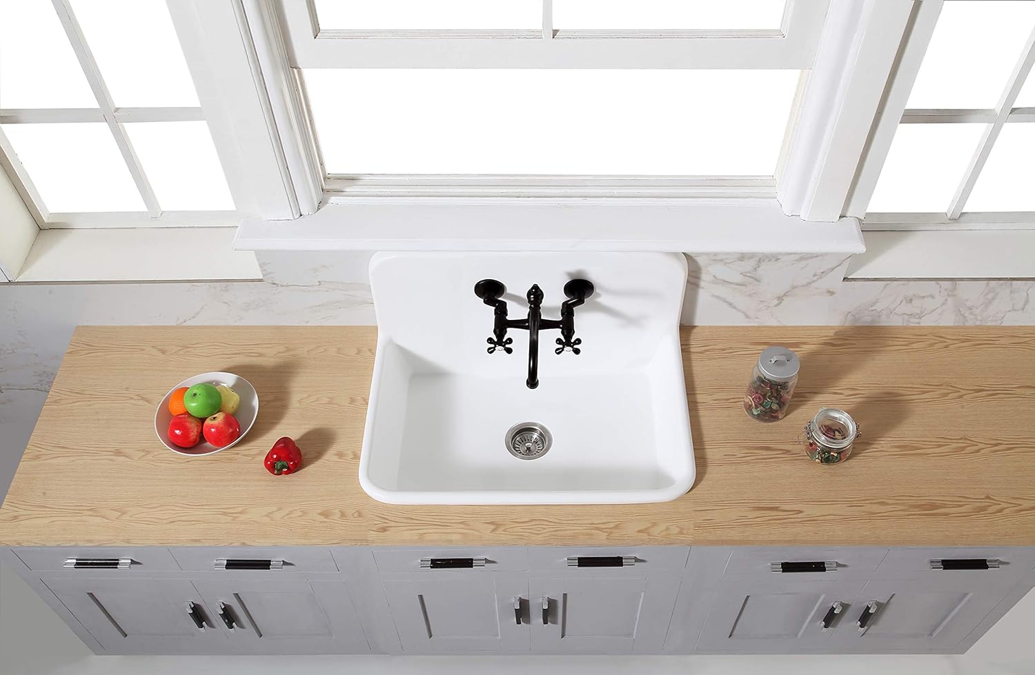 Kingston Brass GKTA3020198 Arcticstone 30-Inch Solid Surface Top-Mount Kitchen Sink with Backsplash, Matte White