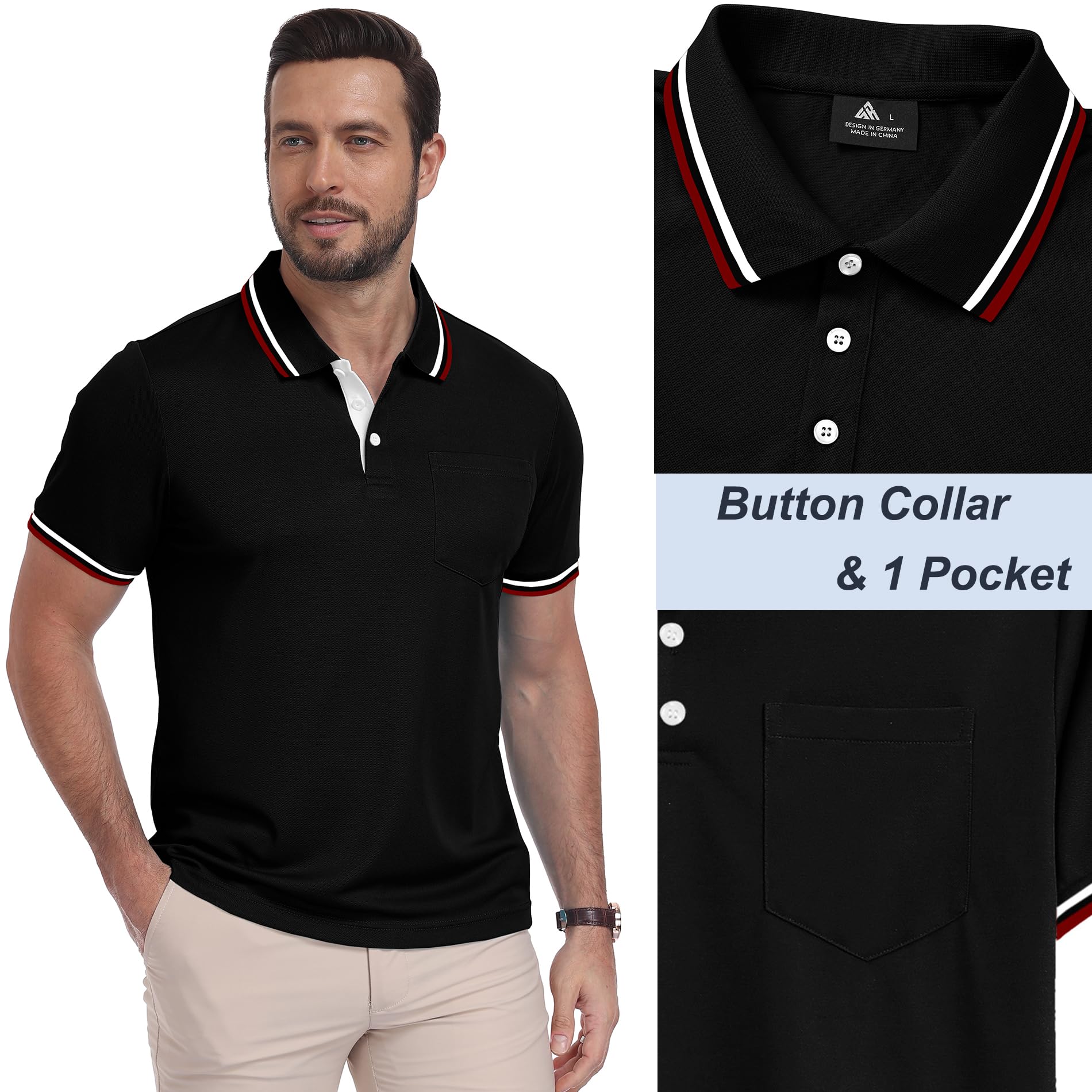 ZITY Polo Uomo Maniche Corte Pacco da 3 Polo Golf Tennis Estate Magliette Leggera e Traspirante T Shirt Primavera Camicie per Il Lavoro,Vacanze - 4