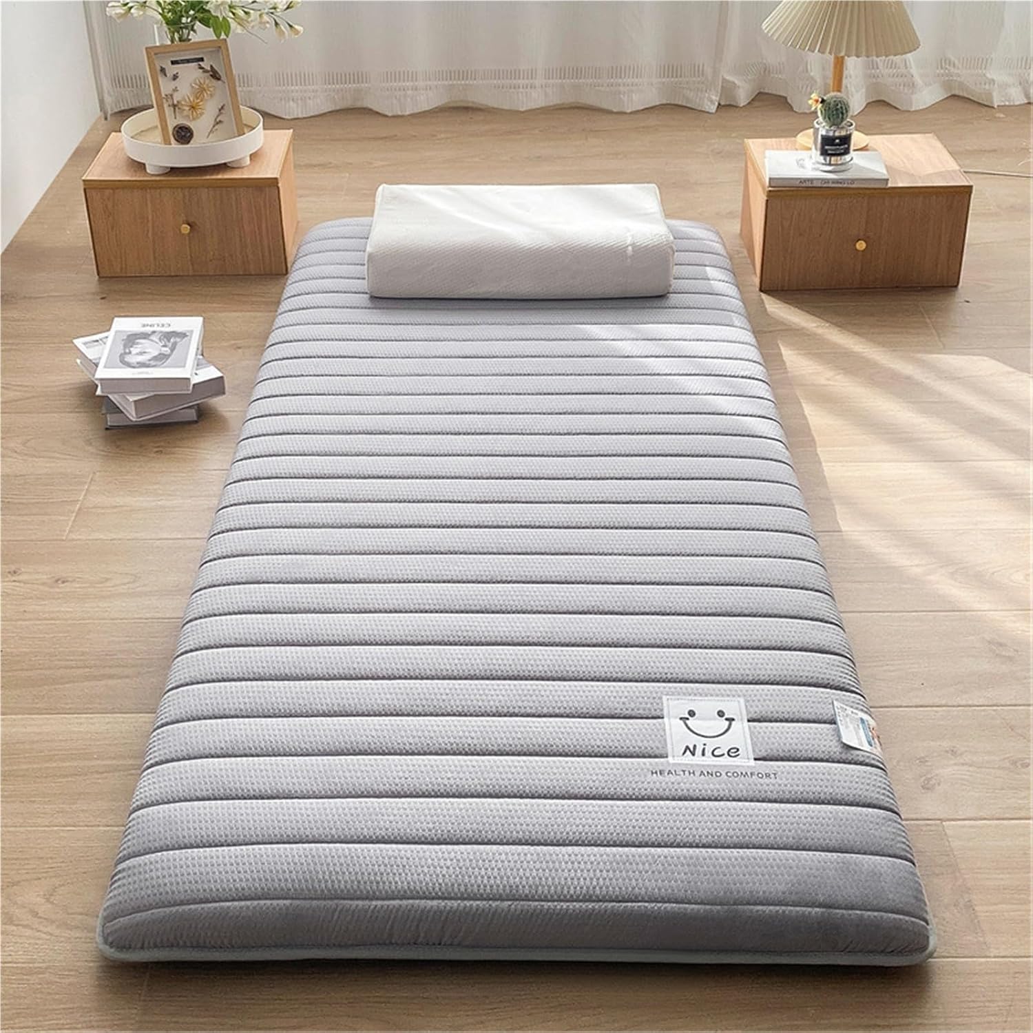 8cm Thick Plush Japanese Futon Mattress 5-Layer Soy Fiber Foldable Tatami Mat Double Sided Comfort Floor Bed Pad for Home Dorm Adults Camping Soft Non Slip Breathable Back Pain Relief