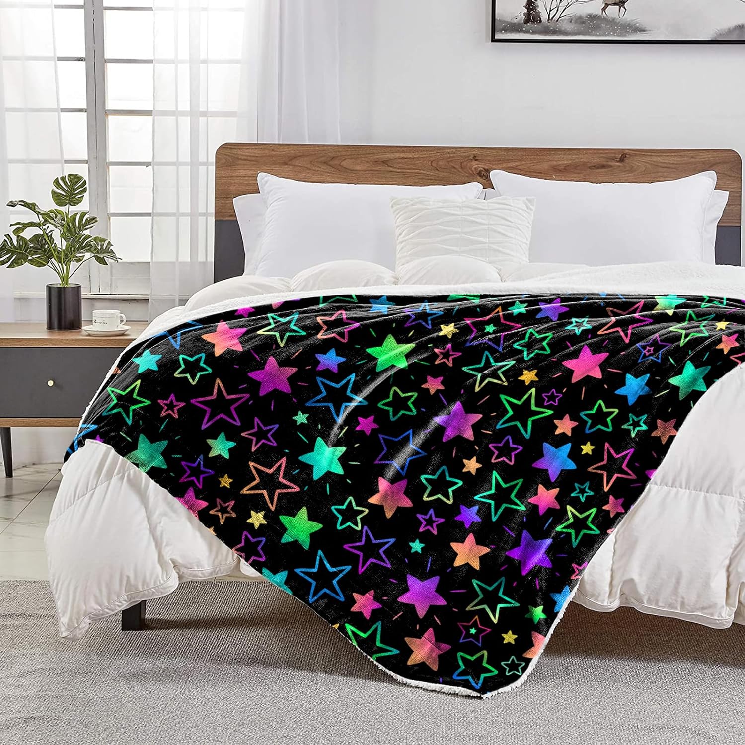 Ultra Soft Fleece Blanket- Lightweight & Warm Throw Blanket for Couch, Cozy Plush Sherpa Blanket for Adults Kids, Durable & Easy Care (Colorful Star, 60x80 in)