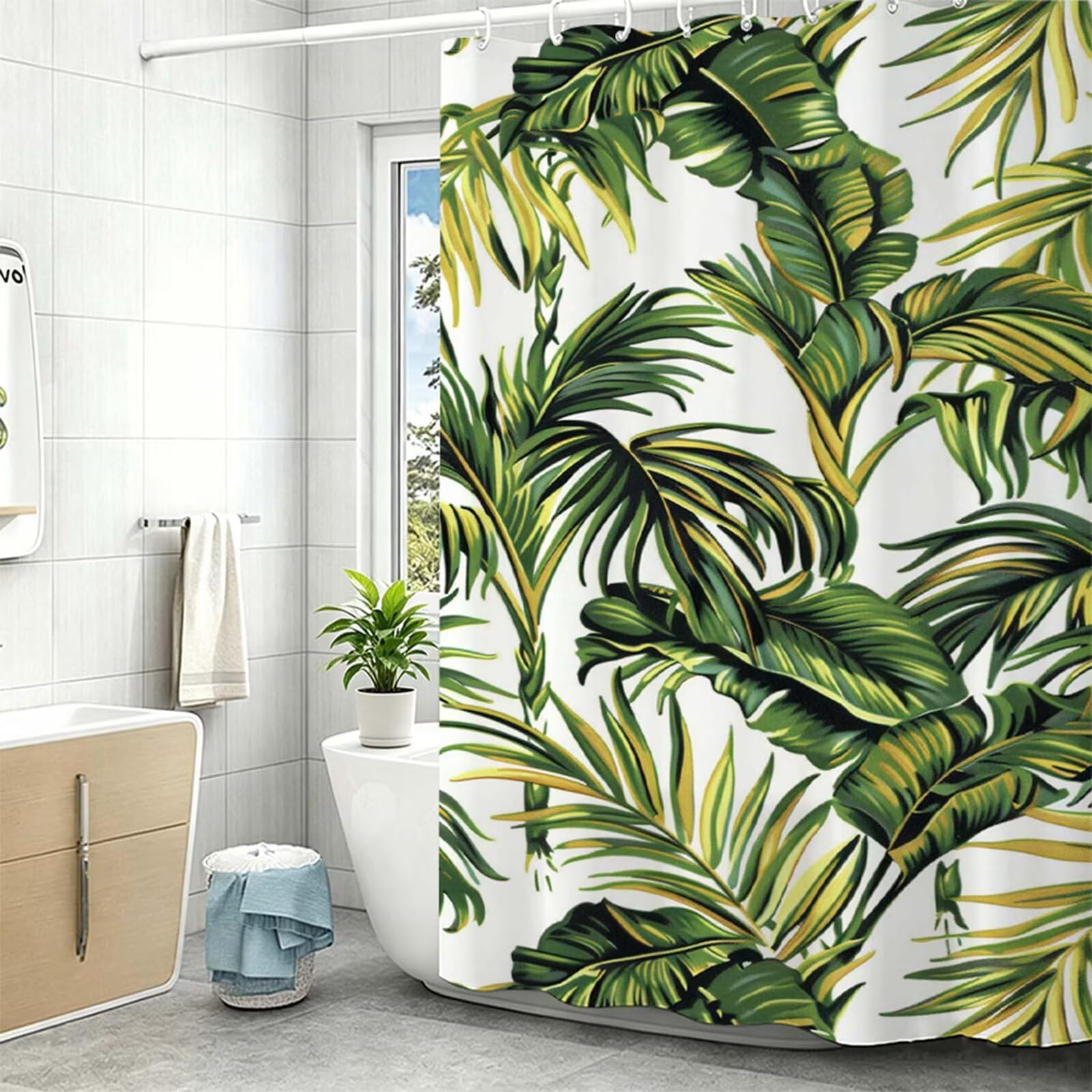 Tenda Doccia in Poliestere Bianco,Tende per Doccia Extra Lunga 240x200cm,pianta Tenda Vasca da Bagno Tessuto Lavabile,Impermeabile e Facile da Pulire,con 12 Ganci,Decorazione per Bagno,Hotel Z-340