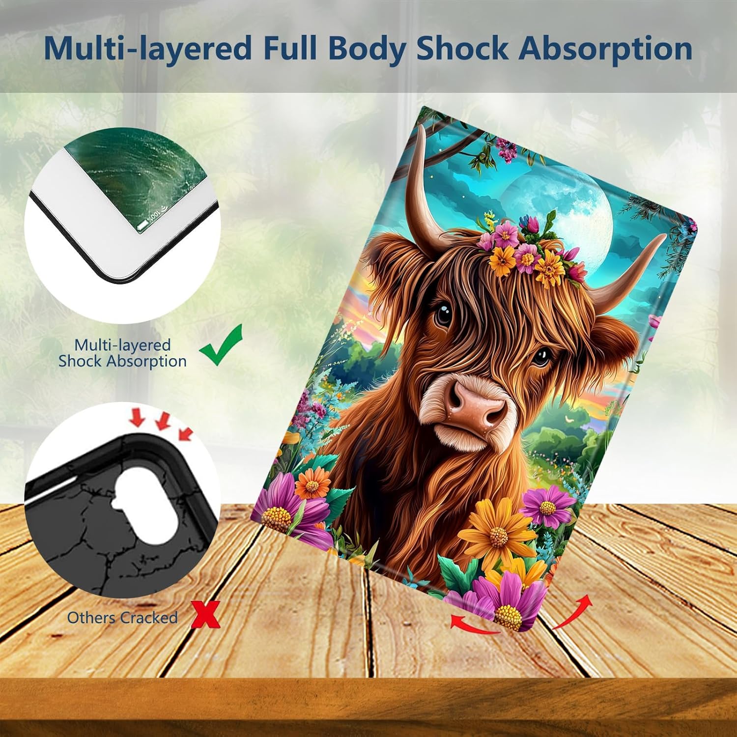 for iPad 10th Generation Case 10.9 Inch 2022 Slim PU Leather Stand Protective Case with Cute Highland Cow Design Multiple Viewing Angles Smart Shell Cover Auto Wake/Sleep for iPad 10th Gen 2022