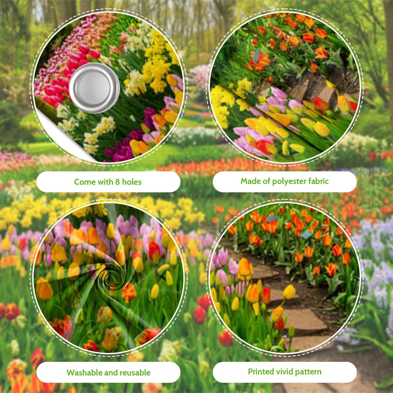 7x16ft Spring Garden Garage Door Decor Colourful Tulips Purple Lavender Flowerbed Green Forest Garage Door Cover for Outdoor Weddings Spring Themed Garage Door Banner