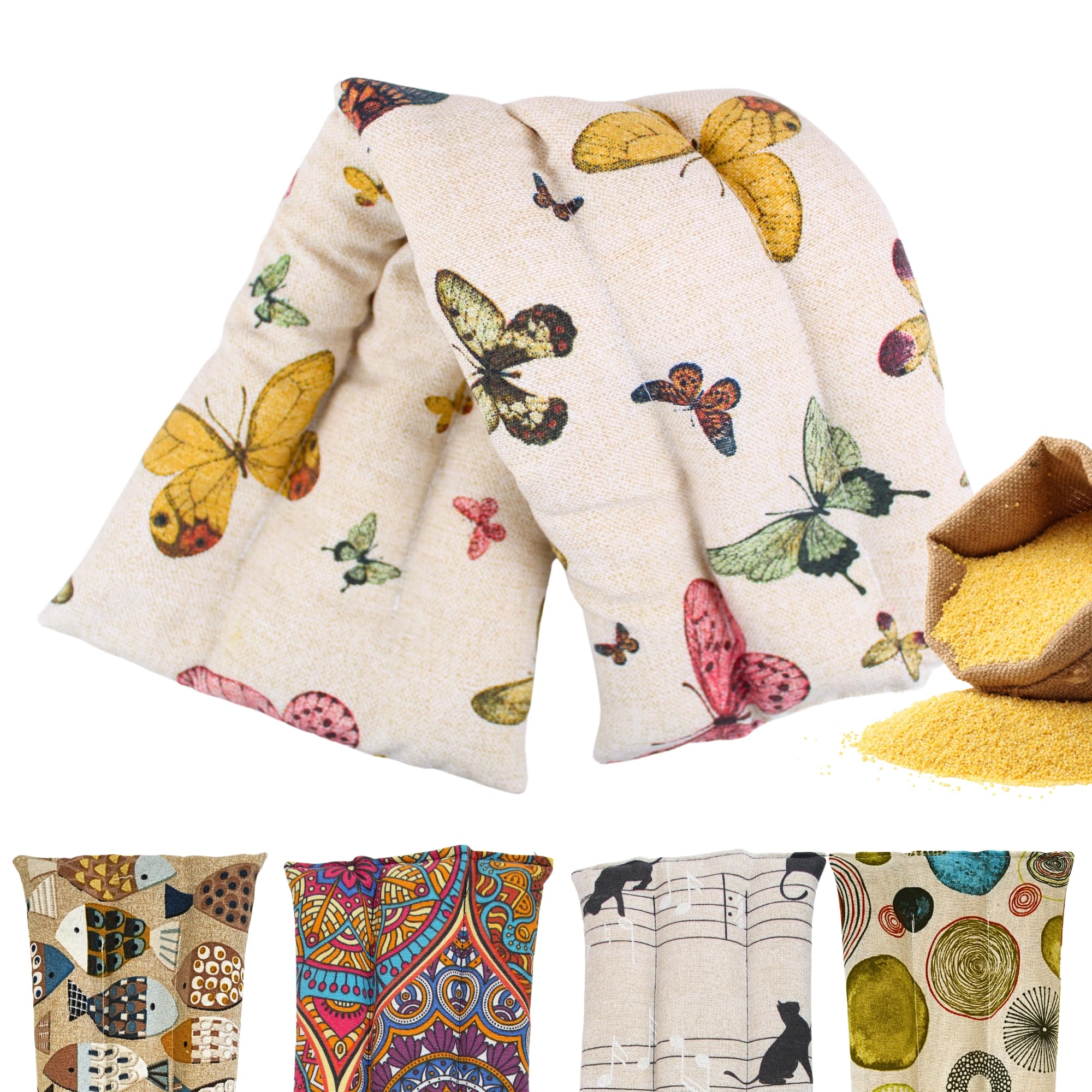 Saco Termico Semillas para Microondas - Bolsa Semillas Calor Microondas - Cojin de Semillas para Microondas - Sin Aroma - Relleno de Semillas de Mijo Ecológico - Fabricado en España 45x14cm