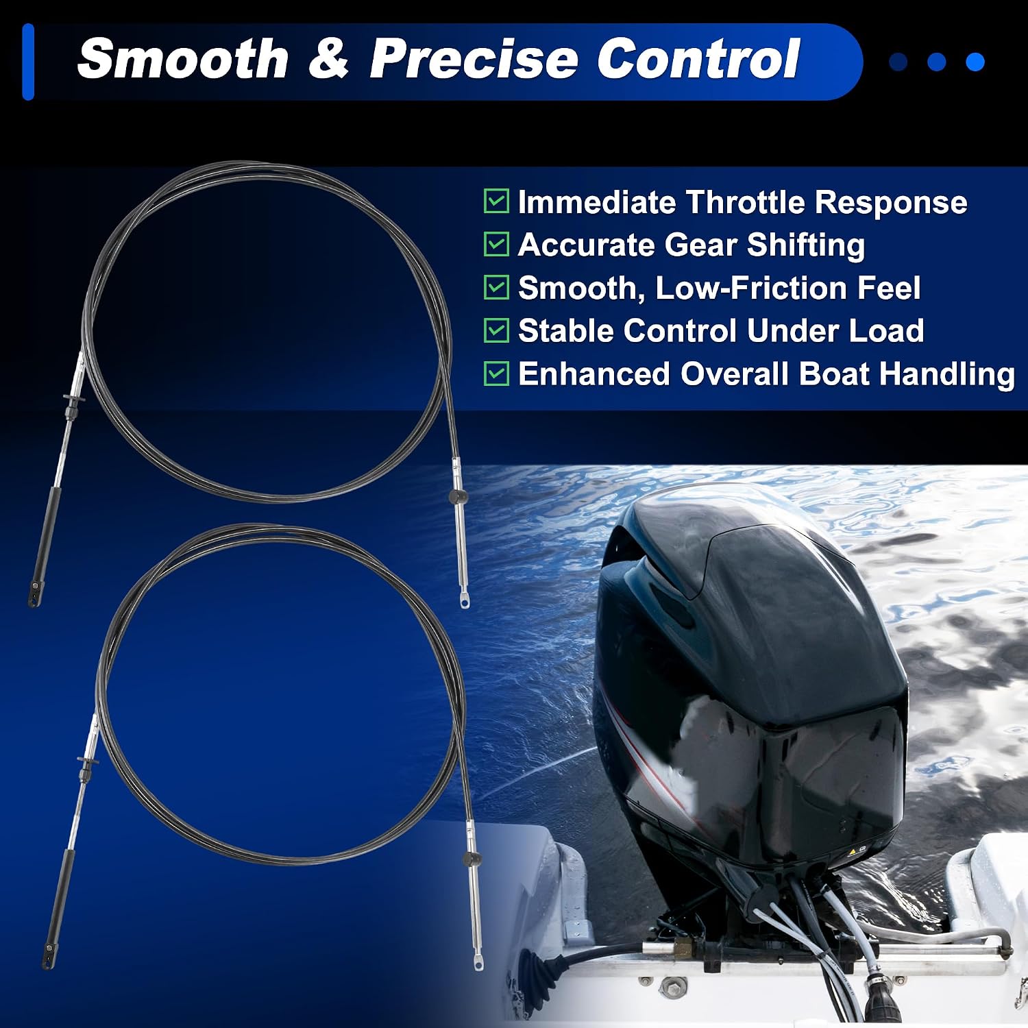 2pcs 15FT Boat Throttle Shift Control Cable Marine Outboard Remote Cable for Johnson for Evinrude for OMC for BRP for Ficht Outboard Engine 1979-2026 Replace 0173115/173115 Black