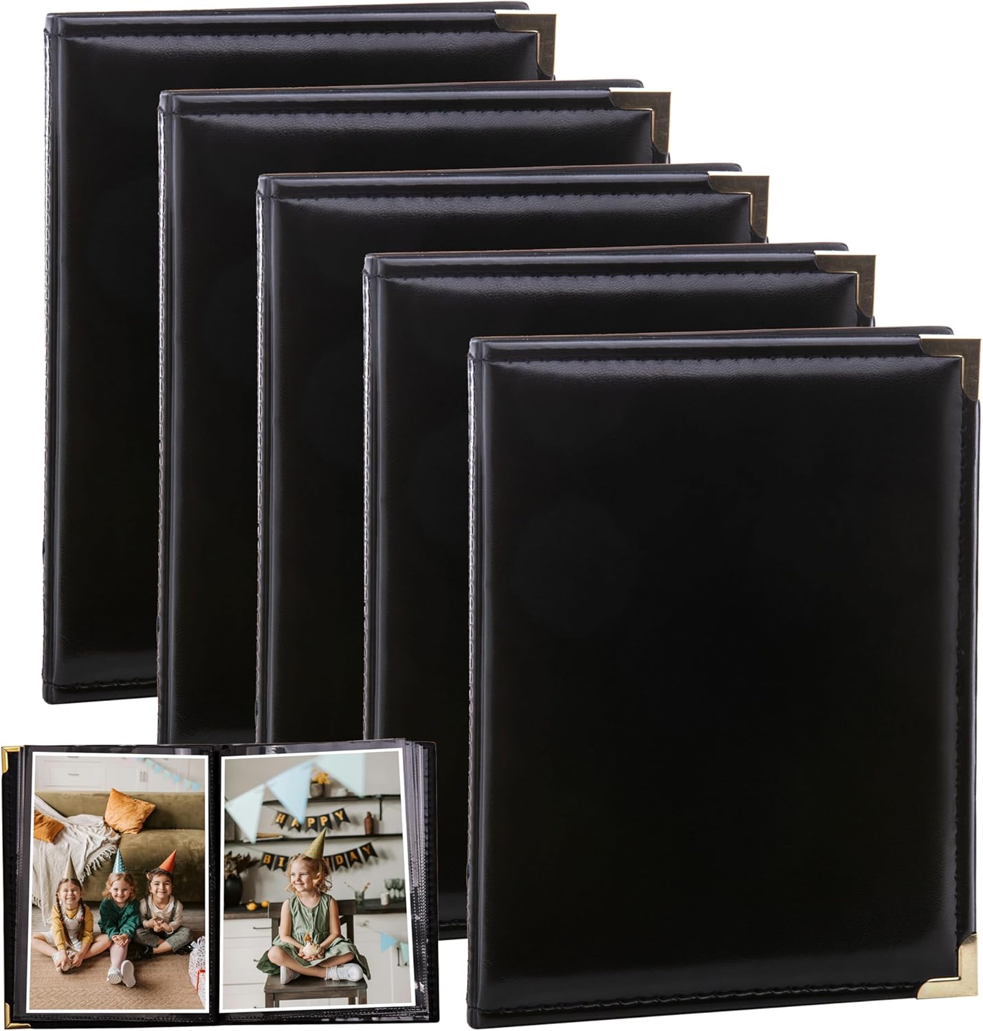 Kenro APL Photo Albums (Pack of 5) - 6x4 Photo Album (10cm x 15cm) for 36 Photos. Landscape Photo Album with Gilt Corners & Protective Cover. Black Leather Look Photo Album, Carlton Series - APL150