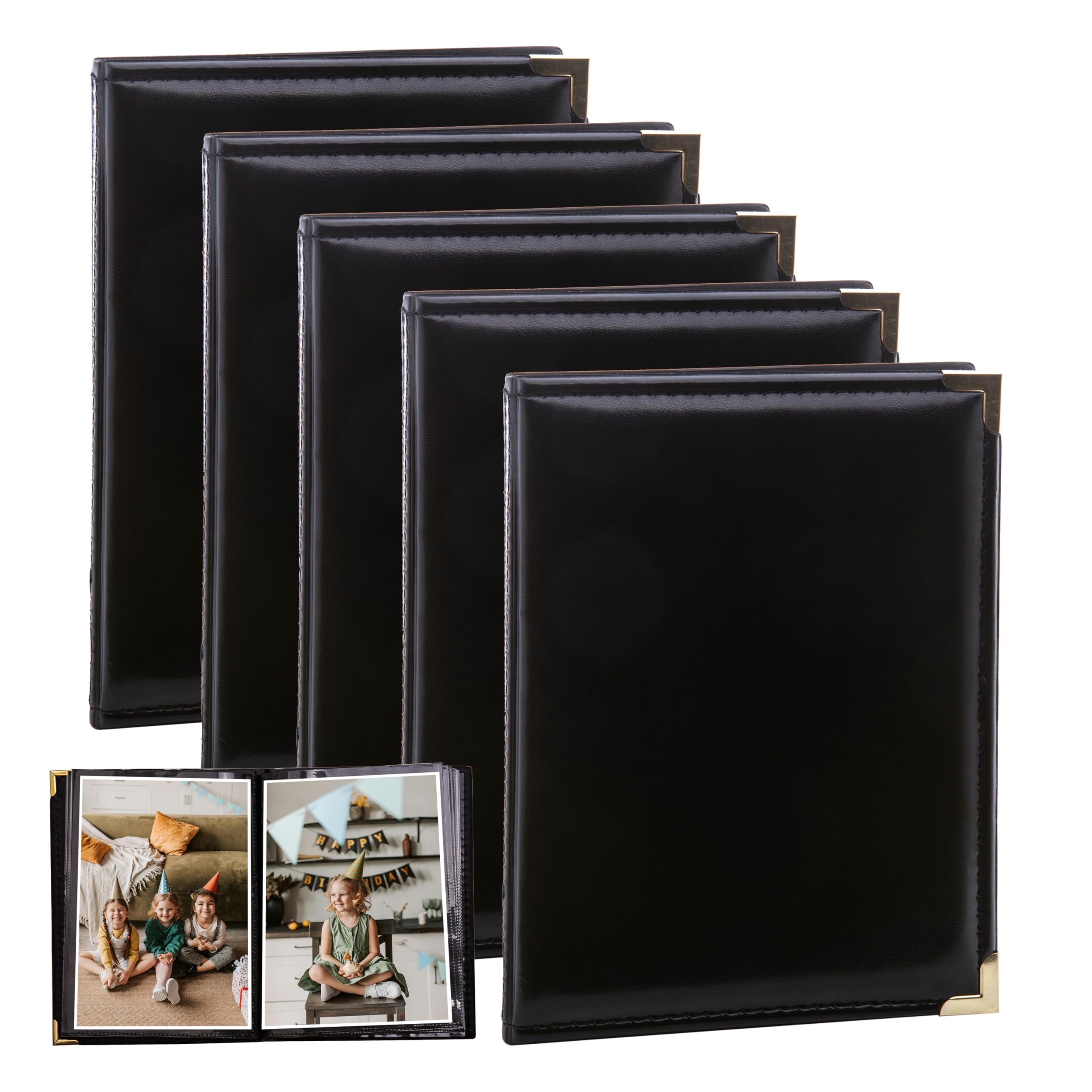 Kenro APL Photo Albums (Pack of 5) - 7.5x5 Photo Album (19cm x 13cm) for 36 Photos. Portrait Photo Album with Gilt Corners & Protective Cover. Black Leather Look, Carlton Series - APL151