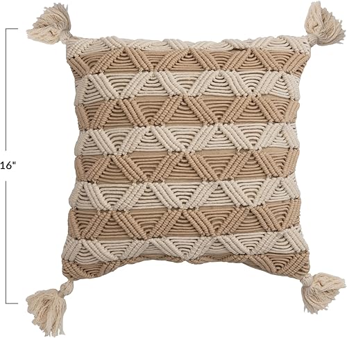 Miniatura 3 de Bloomingville Bloomingville - Almohada de macramé de algodón tejida a mano con rayas y borlas, color marrón y crema