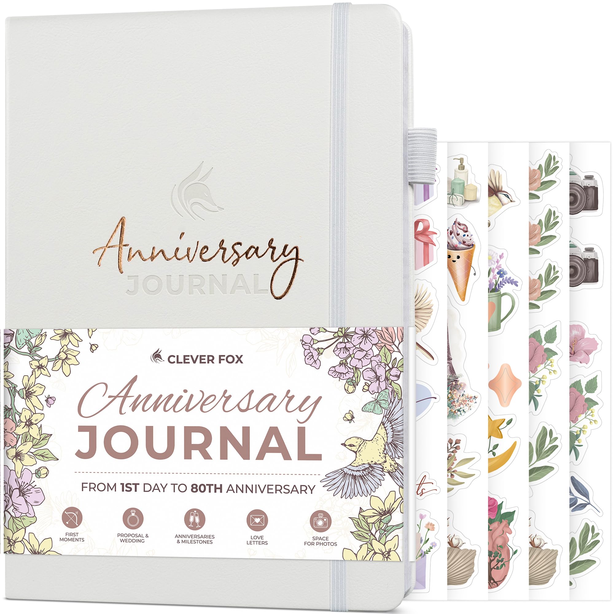 Clever Fox Journal d'anniversaire – Livre de souvenirs pour couple et album photo avec espace d'écriture – Cadeau de mariage (blanc)