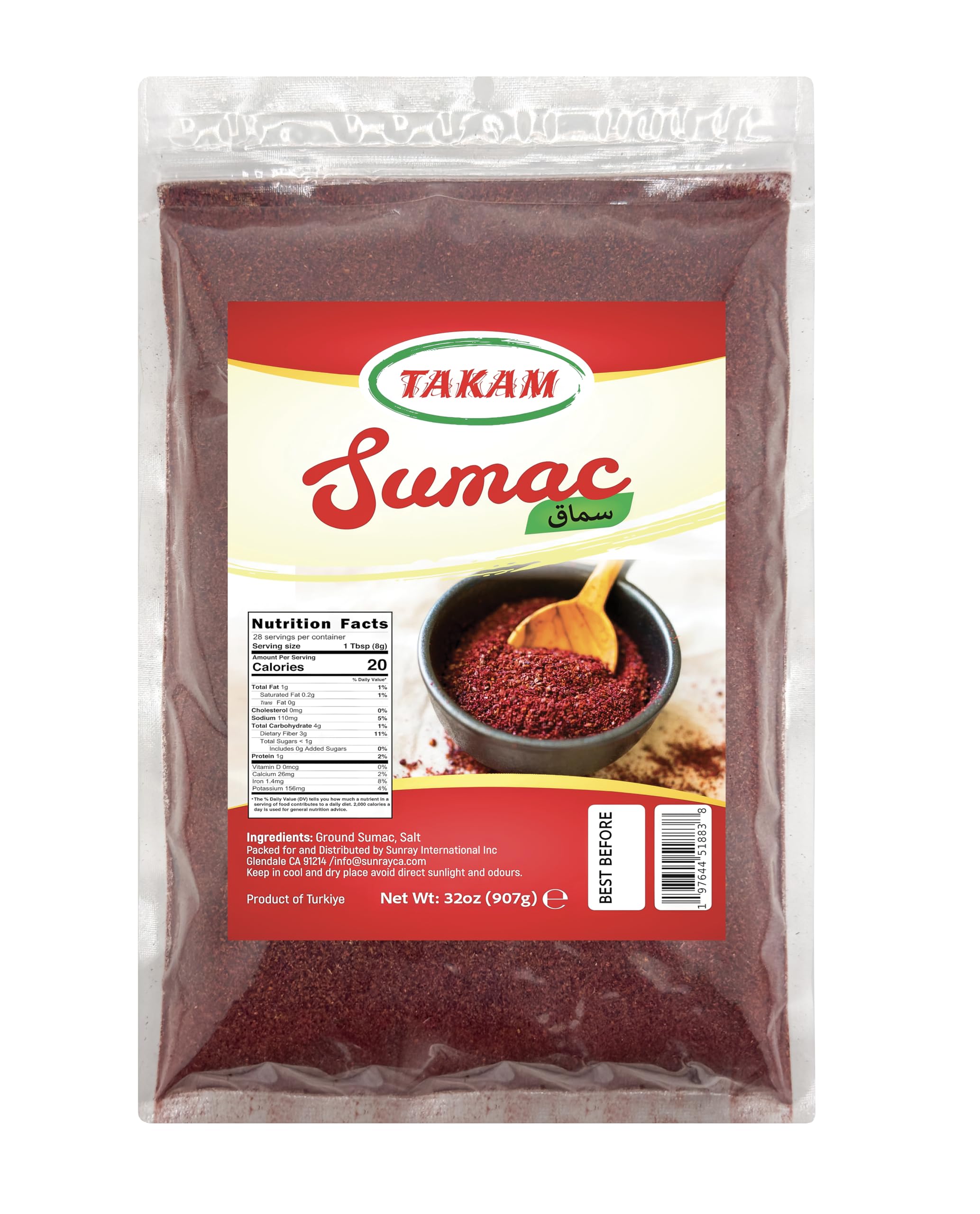 TAKAMSumac Spice, 32oz (2lbs) Ground Sumac in Resealable Bag, Product of Turkey