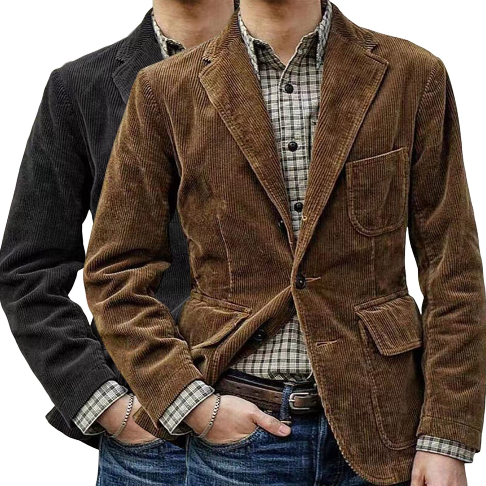 Chaqueta de hombre Abrigo de manga larga con solapa bolsillos de un solo pecho otoño invierno pana solapa traje de oficina chaqueta