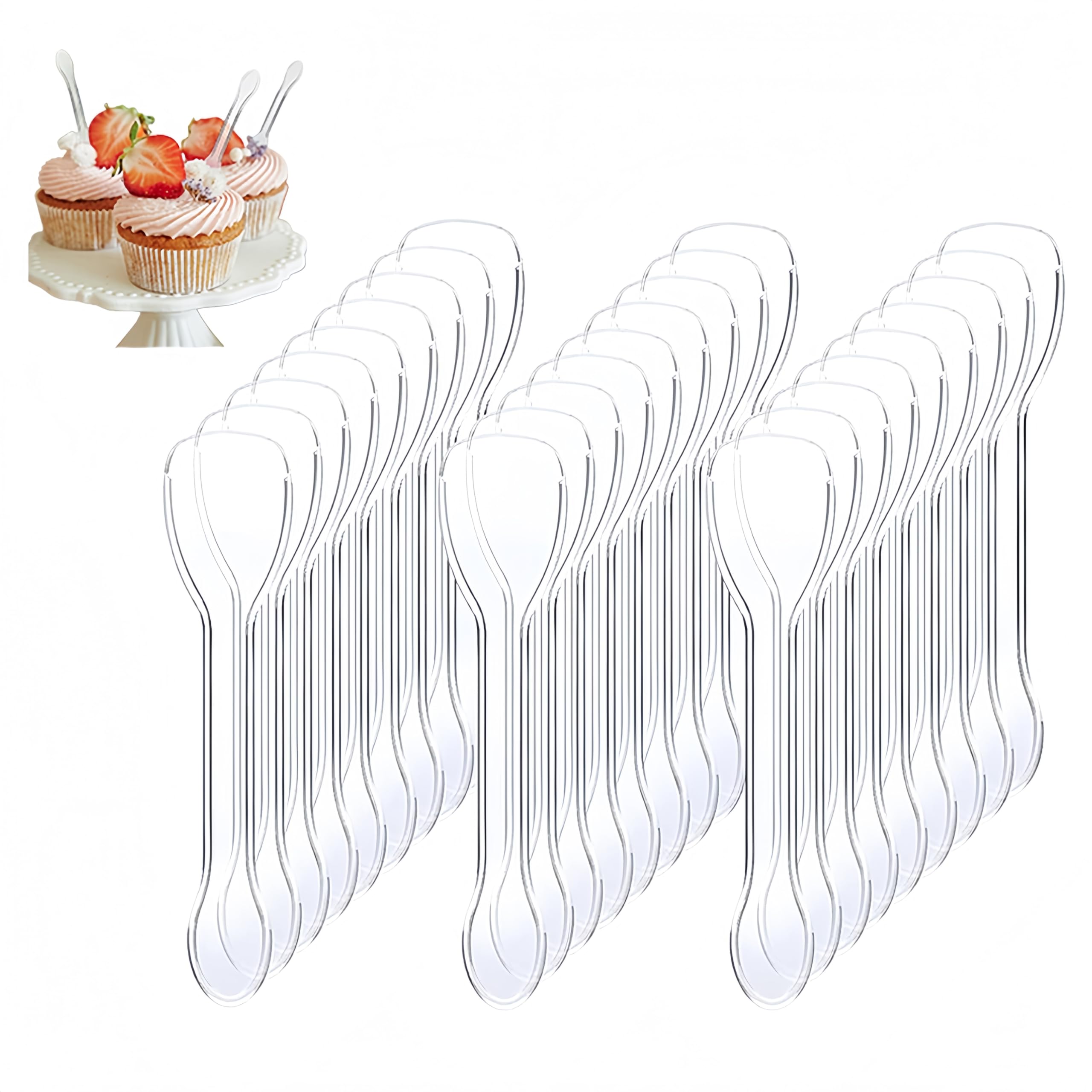 100 cucchiai trasparenti in plastica resistente e leggera, 10 cm, resistenti e di alta qualità, lavabili, usa e getta, per sala da pranzo, cucina, feste di compleanno, torte, zuppe, gelati