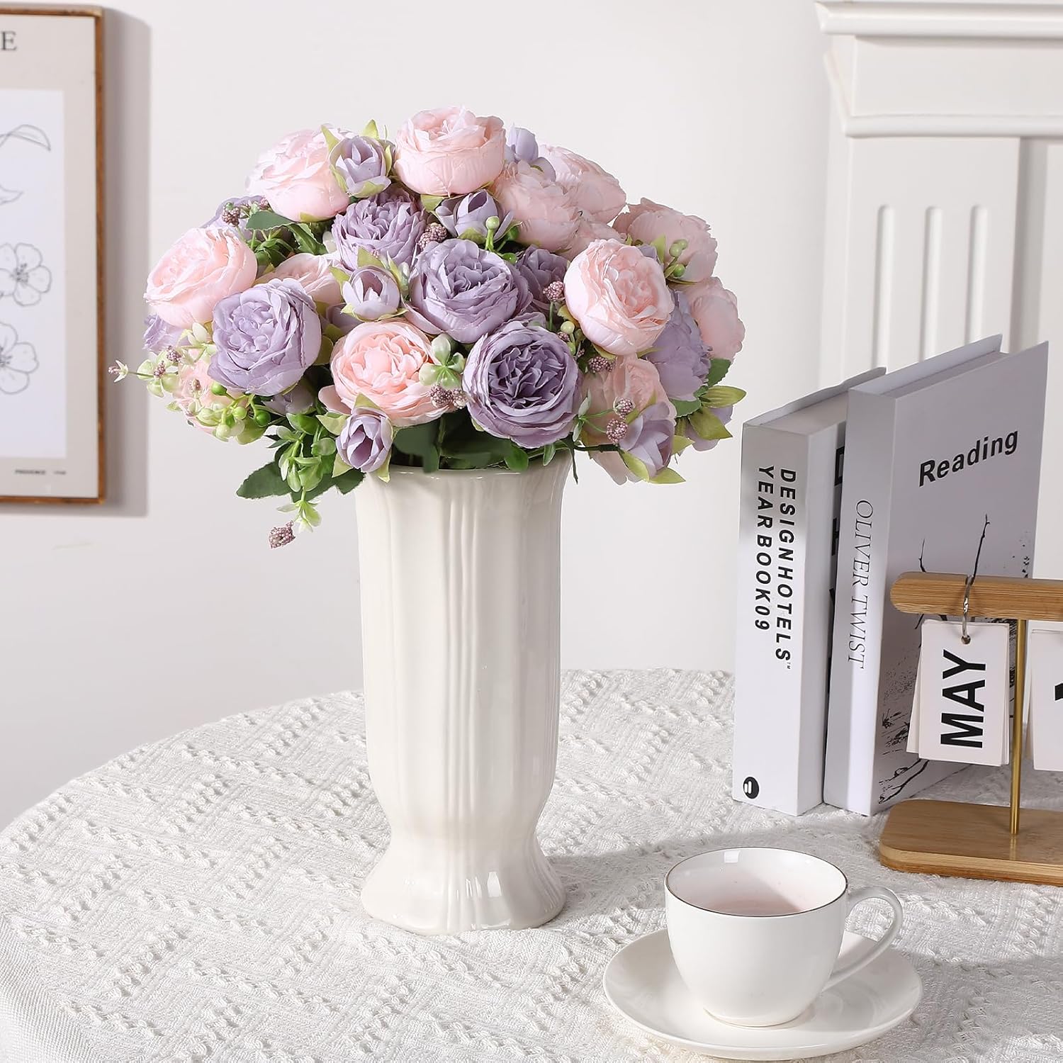 8 Pack Pink, Purple Peonies Artificial Flowers, Fake Silk Hydrangea Bouquet for Bridal Wedding Home Table Decor Reusable Dining Opening Ceremony Birthday Arrangement Faux Floral - Image 7