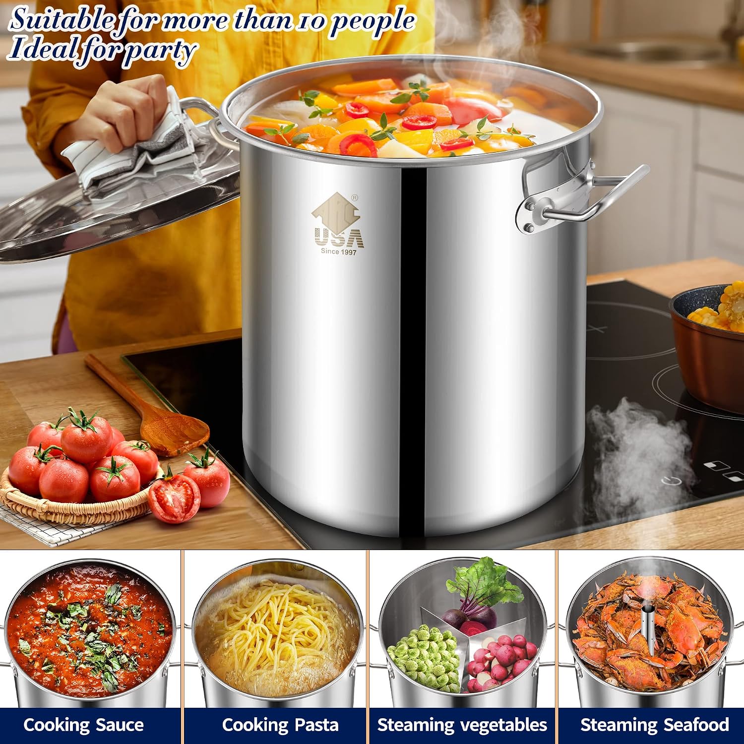 40QT Stainless Steel Stockpot with Basket and Steamer Insert