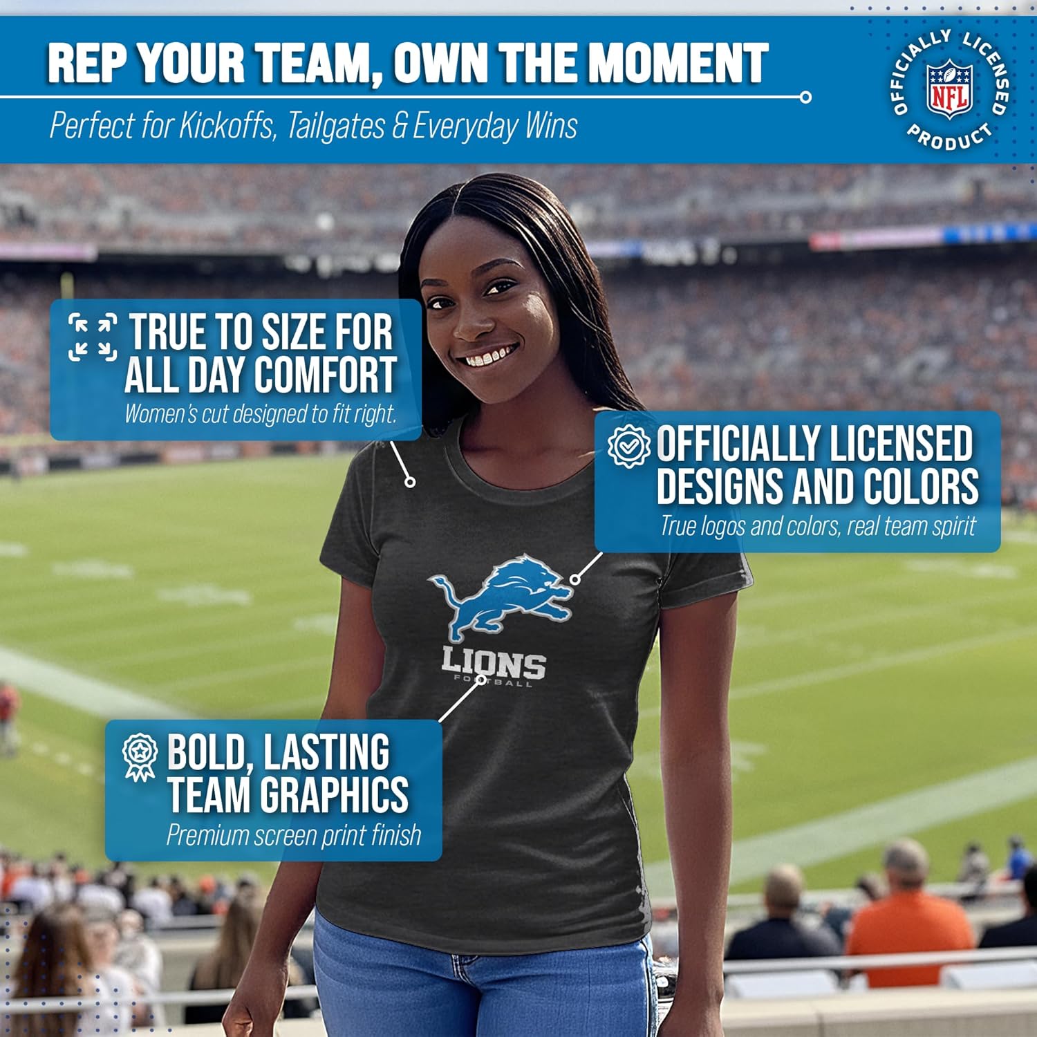 Team Fan Apparel Women's NFL Ultimate Fan Logo Short Sleeve T-Shirt - 100% Cotton - Officially Licensed - Tagless Tee (Detroit Lions - Black, X-Large) - Image 5