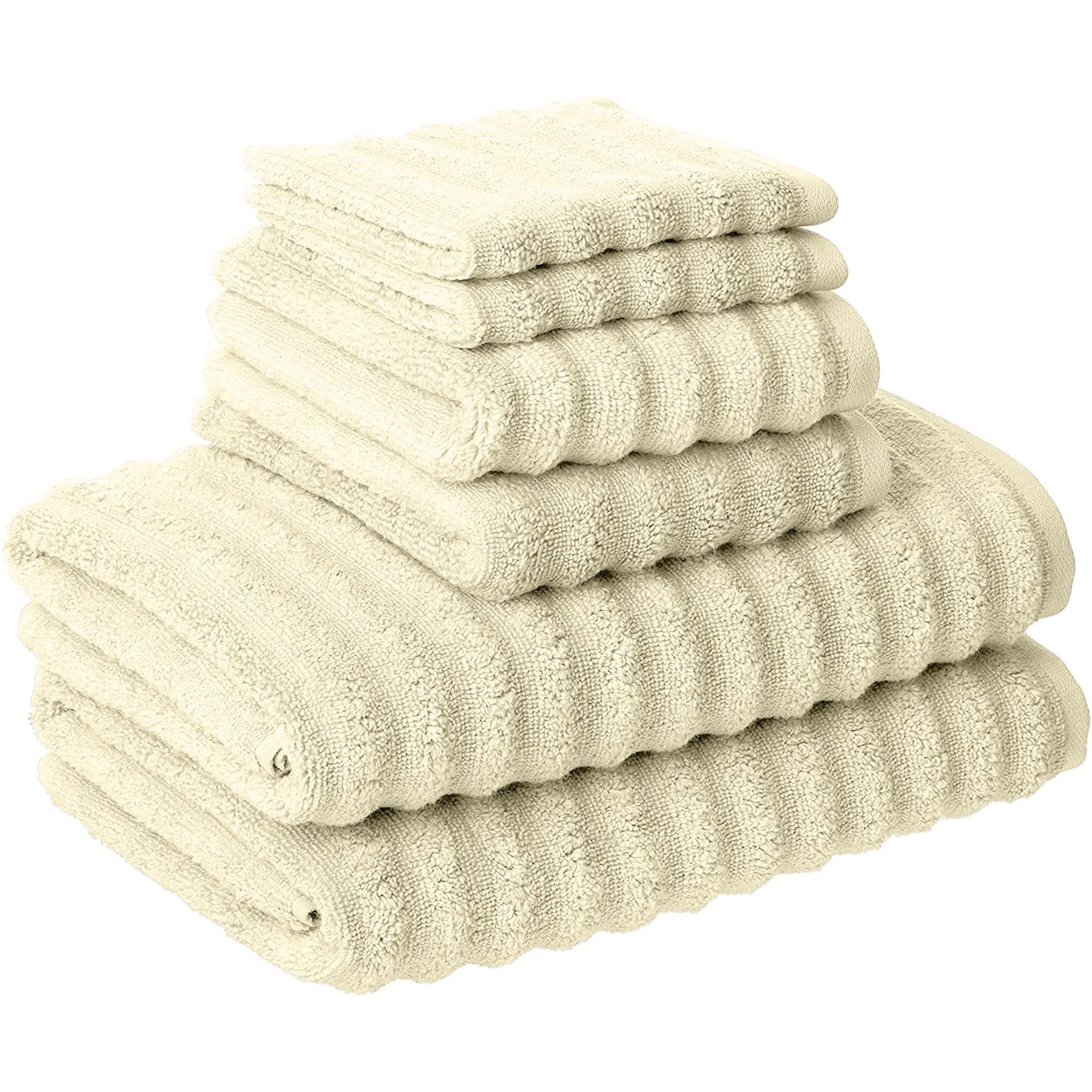 Luxury Spa Collection | 6-Piece Ultra Soft Quick-Dry 550GSM 100% Combed Cotton Wavy Towel Set by Amrapur Overseas [Ivory]