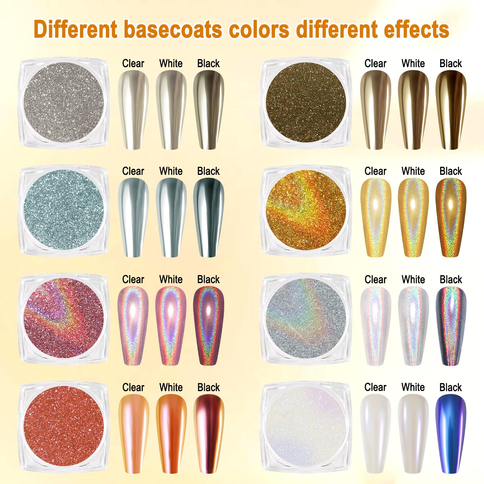 16 frascos de polvo de uñas cromado, decoración con purpurina, efecto de espejo metálico, holográfico Aurora Chameleon, kit de pigmento en polvo de 0.01 oz/tarro de perla para manualidades de 5