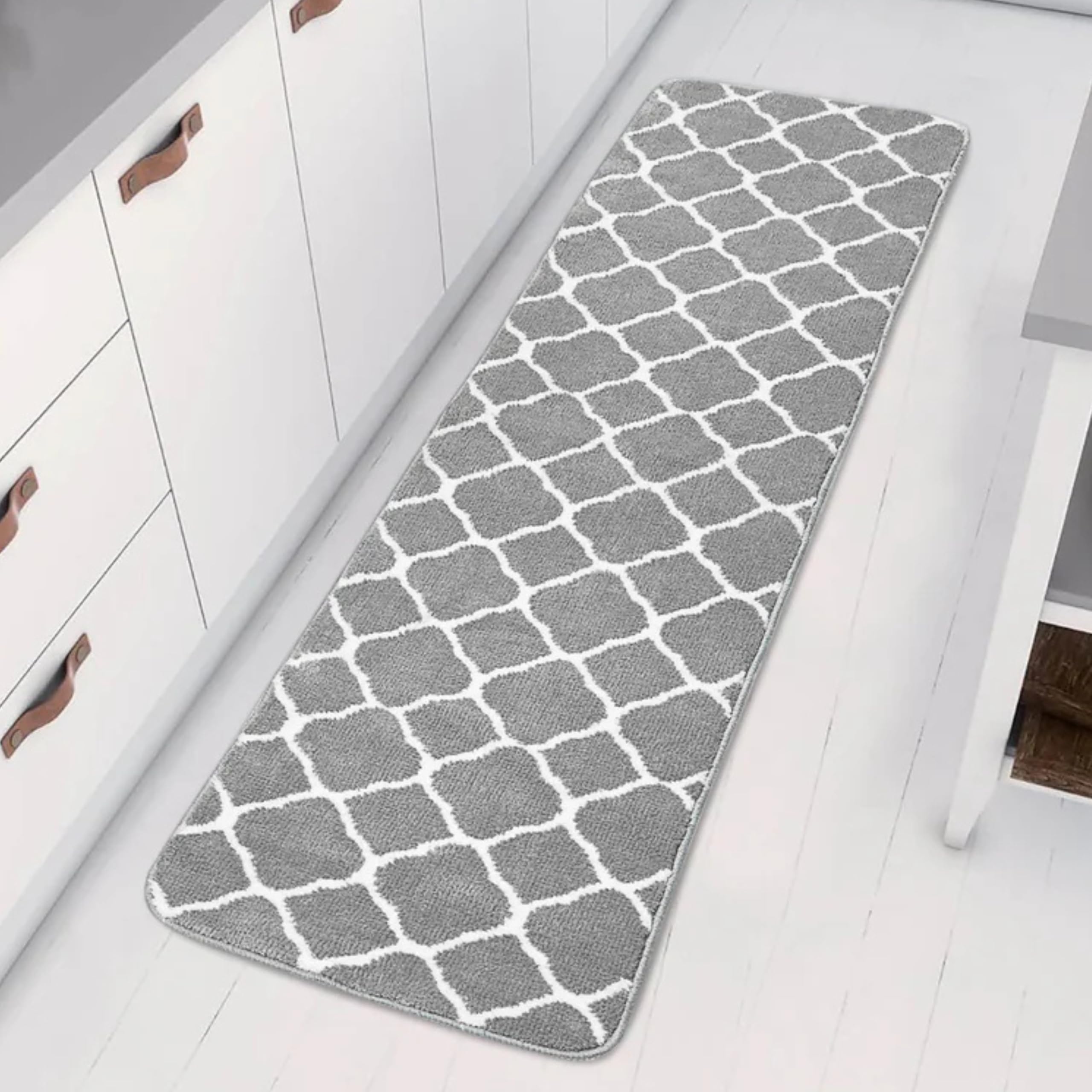 Saral Home Tangier Soft Microfiber Durable & Washable Multipurpose Bedside Runner for Home/Kitchen/Living Area/Lobby/Office Entrance with Anti Skid Backing (Lt.Grey, 40x100 Cm)-image-14