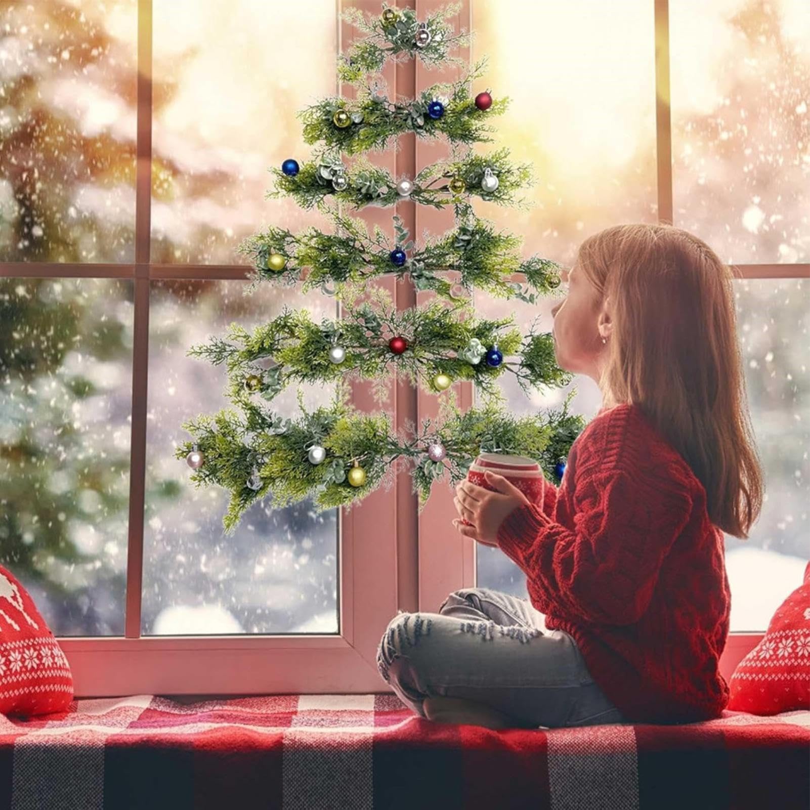 Zibeem Sapin De Noël Mural, Décoration Murale Pour Sapin De Noël, Guirlande Plate Pour Sapin De Noël Pour Mur, Décorations Murales Peu Encombrantes À Suspendre Pour Sapin De Noël