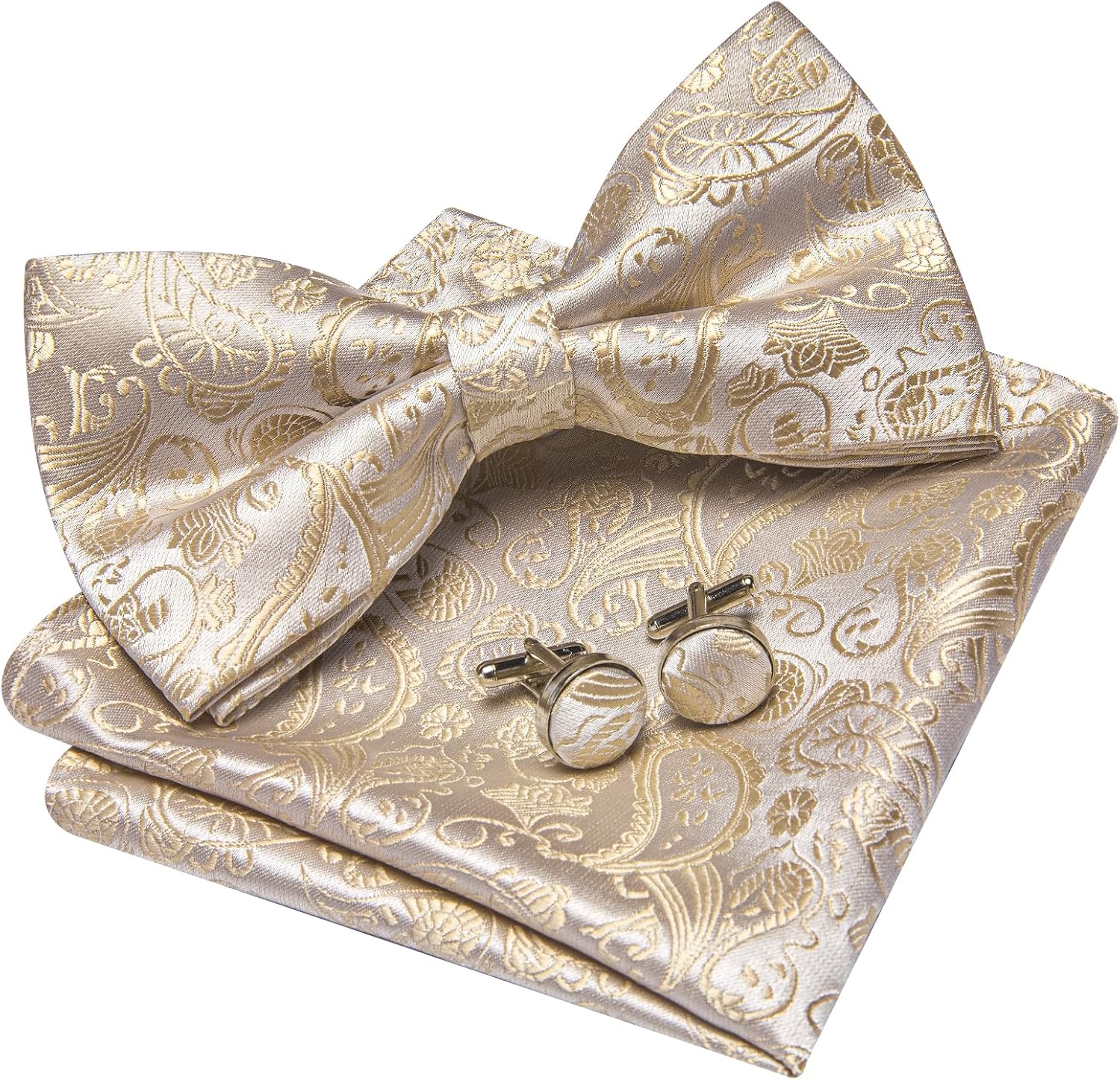 YOHOWA Paisley Striped Men Bow Tie Pre-Tied Silk Bowties Pocket Square Set image 3