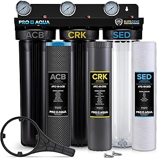 PRO+AQUA Elite Series GEN2 PRO-100-E 3-Stage Whole House Water Filtration System for City and Well Water with Pressure Gau...