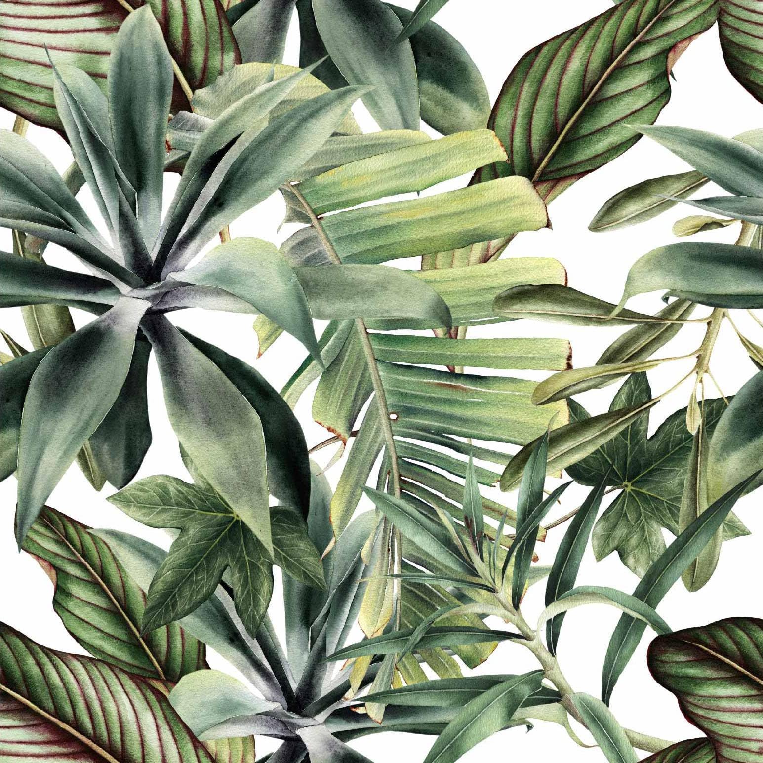 Papier peint autocollant feuilles vertes tropicales pour salon et chambre