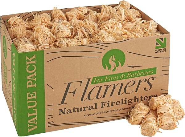 Flamers Natural Wood Wool Firelighters 200 Value Pack – Fire Lighters for Wood Burner, Open Fires and Fireplaces – BBQ starter – Fires starters- Made by us in the UK - 1
