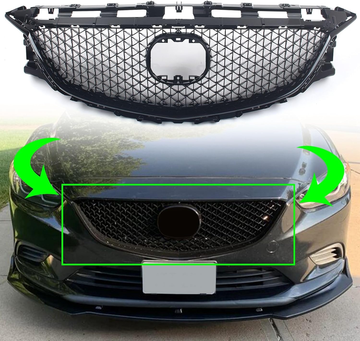 Car Black Front Bumper Grill Upper Mesh Hood Grille Compatible with Mazda 6 Atenza 2014 2015 2016