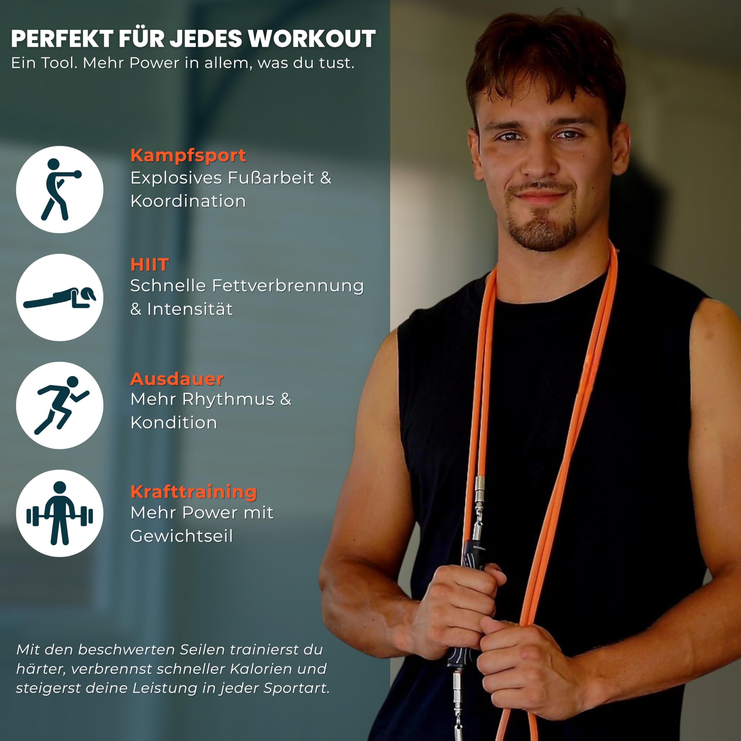 Springseil mit Gewicht – Verstellbares Heavy Rope Set Für HIIT, Krafttraining & Fettverbrennung – Inklusive 3 austauschbaren Kabeln und Aufbewahrungstasche