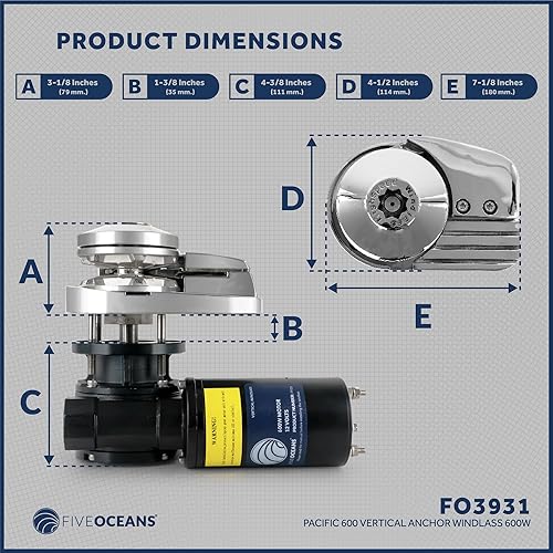 Miniatura 8 de Five Oceans Kit de molinete, molinete de anclaje de barco, 12 V CC, incluye solenoide, disyuntor, interruptor de pie arribaabajo e interruptor