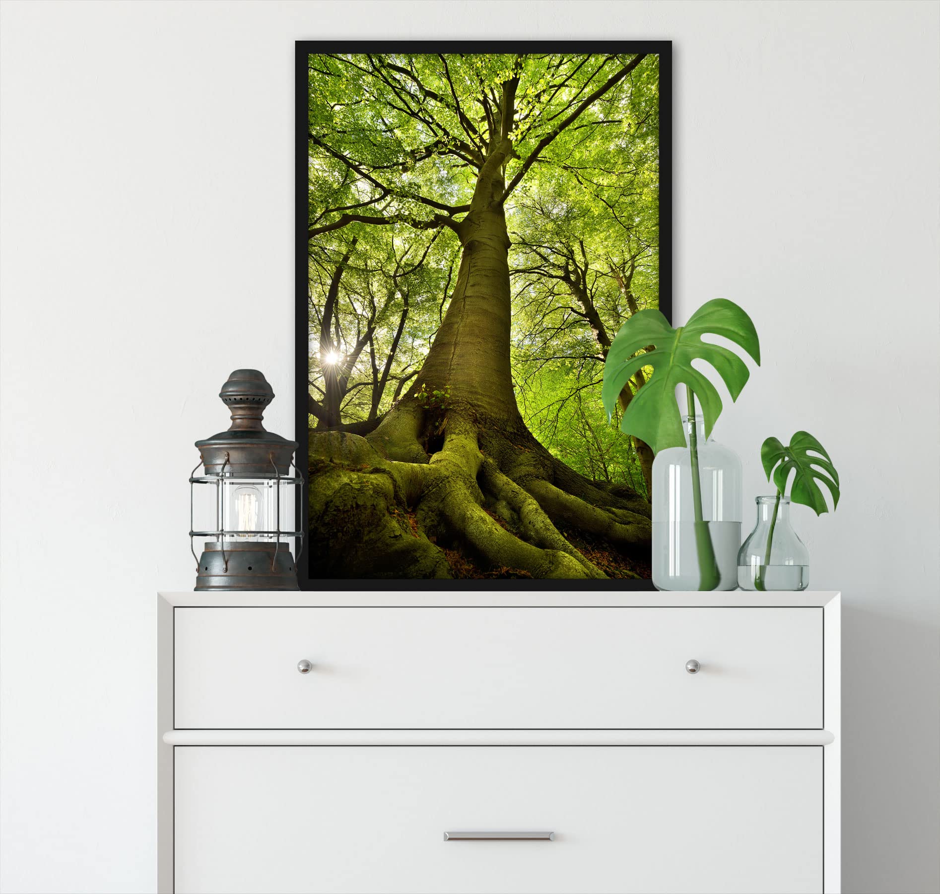 Poster gigante albero nella giungla, formato cornice, 100 x 70 cm, stampa artistica incorniciata