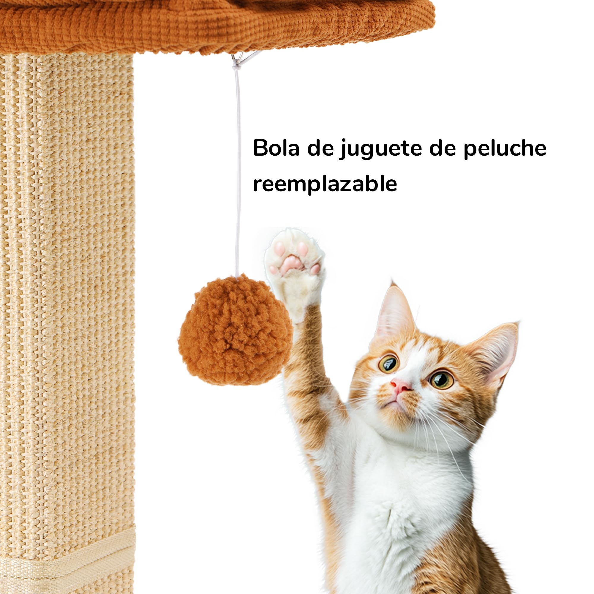 FUKUMARU Rascador para Gatos, árbol rascador de Estilo Retro con Plataforma para Gatos Adultos de Interior, Columna rascador con Cama, sisal Natural y Madera Maciza.