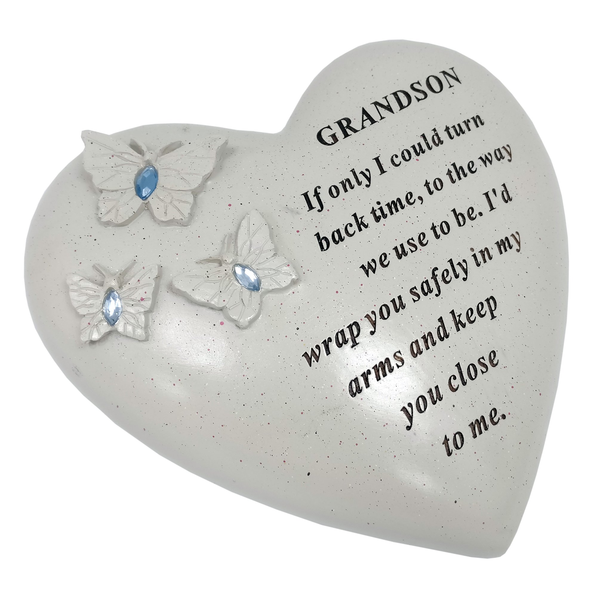 David Fischhoff Grandson Memorial Butterfly Heart with Gems, Cream