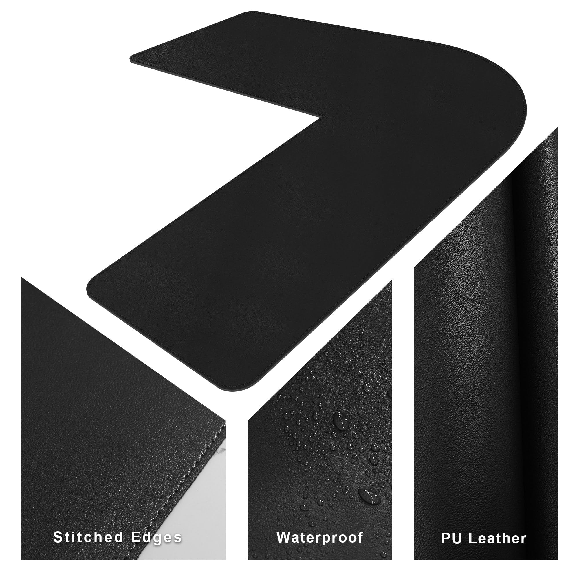 CENNBIE Sottomano doppio a forma di L, in pelle, (157 + 200) x 60 cm, colore nero
