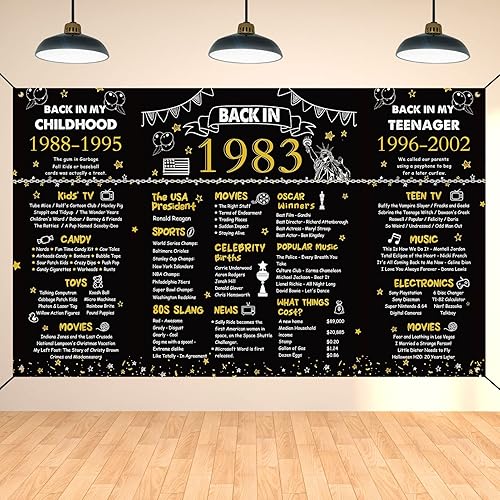 DARUNAXY Decoración de fiesta de cumpleaños número 40 de color negro y dorado, pancarta del año 1983 para fiesta de cumpleaños de 40 años,
