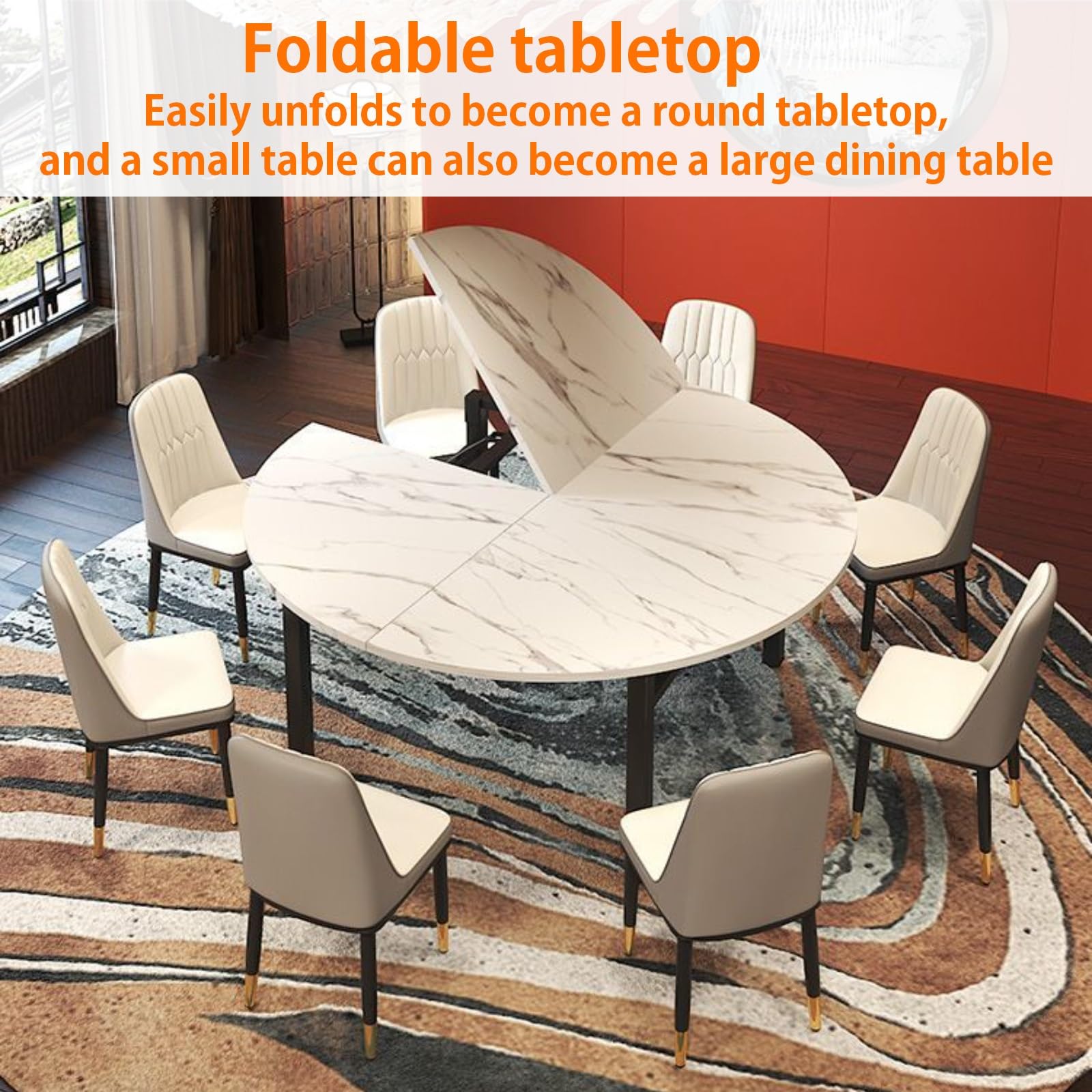 Tavolo rotondo pieghevole in legno, design salvaspazio, facile da pulire, ideale per ristoranti e riunioni di famiglia, allungabile ed elegante, finitura bianca, senza gambe