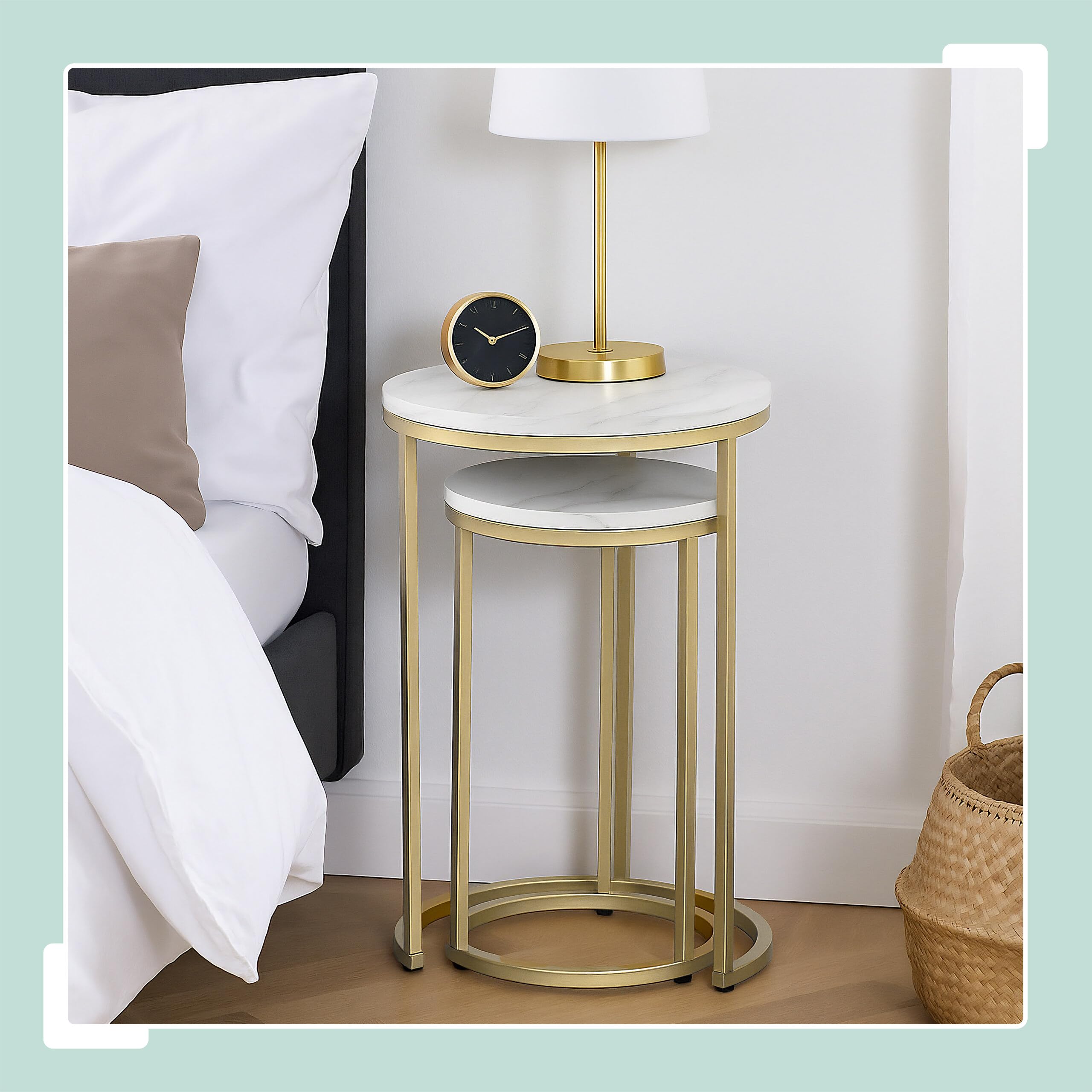 Relaxdays Table d'appoint en Lot de 2 (Dimensions différentes), mélange de matériaux, pour Le Salon, Blanc et doré