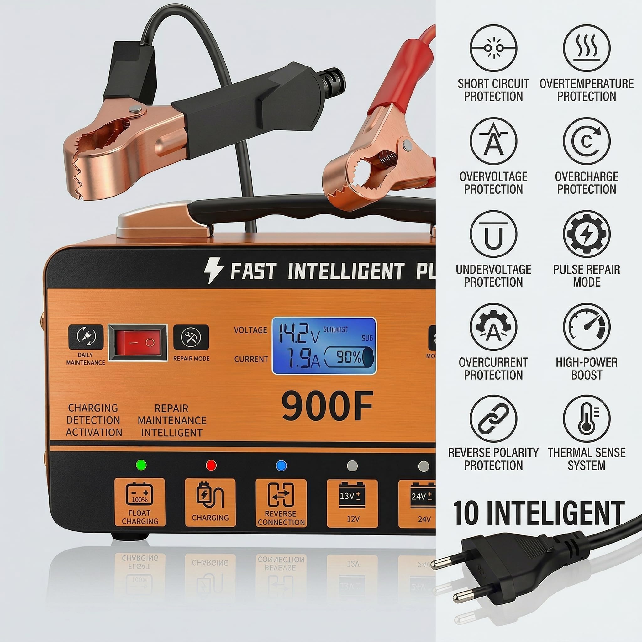 Caricabatteria da 12 V 24 V Puls Intelligente – Caricatore di riparazione automatico con modalità estiva e protezione a 6 livelli, per auto, camion, moto, scooter e barche