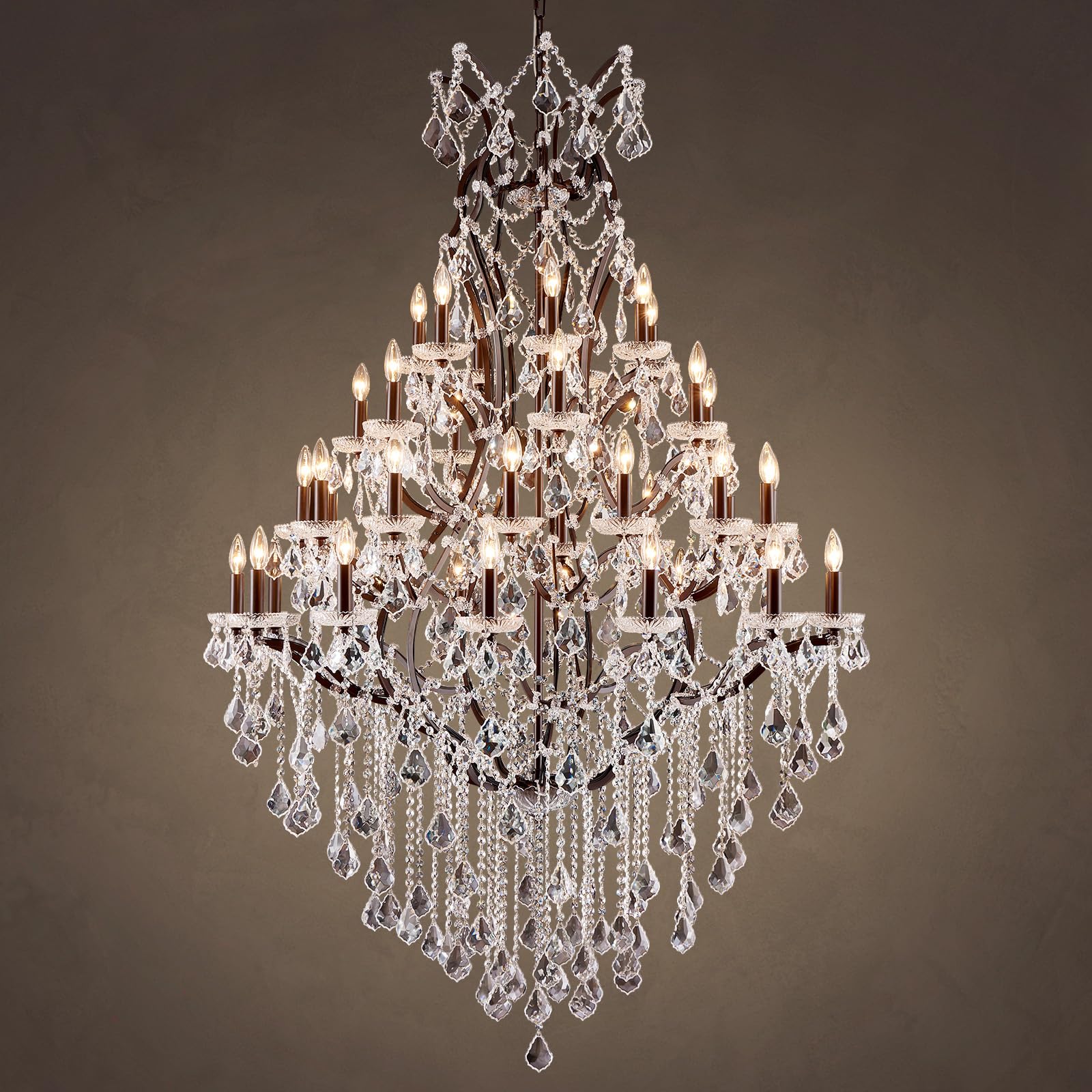 HUANXISHA 42 Lights Large Crystal Chandeliers for High Ceilings