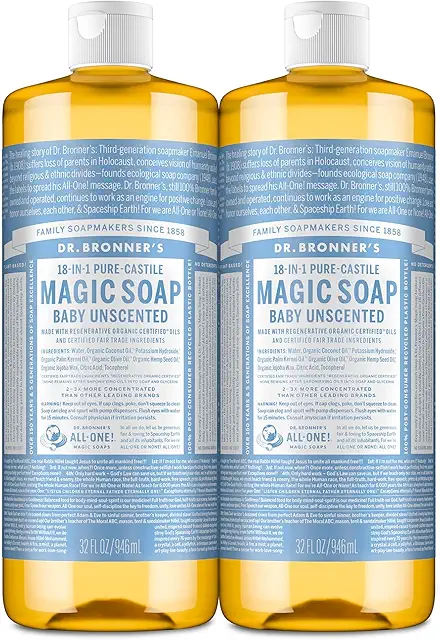 Dr. Bronner's 18-in-1 Hemp Unscented Baby Soap - Oparfymerad Tvål, 32 oz (Pack of 2)