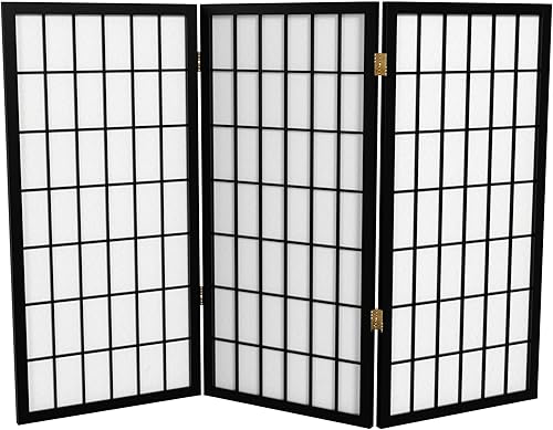 Biombo portátil simple de 3 pies Biombo Shoji para dividir una cuarto, clásico diseño japonés, 4 tamaños y 6 colores, Madera, Negro Negro