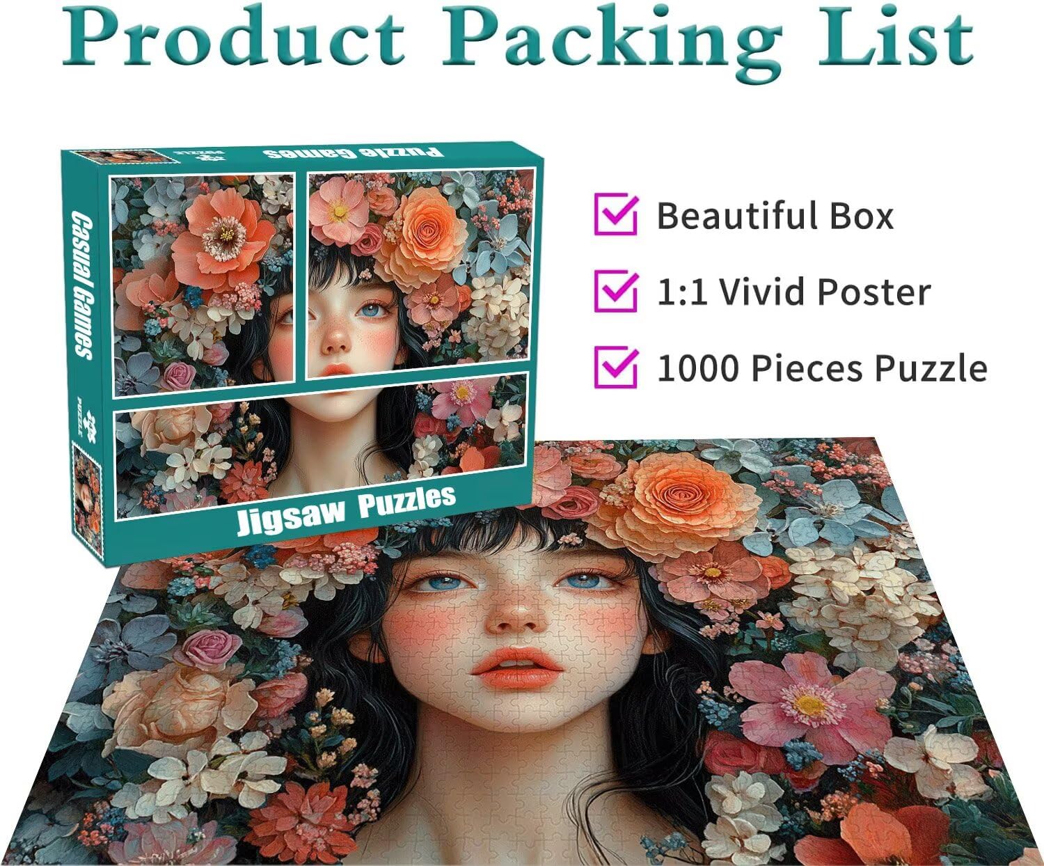 Puzzle Erwachsene 2000 Teile Mädchen Blume Educa Jigsaw für Kinder ab 8 Jahren Mädchen Jungen, Erwachsene Impossible Klassische Puzzles Schwer, Anspruchsvoll Spielspaß, Als Geschenke 70x99cm t-770