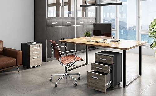 Miniatura 5 de Lazio Archivador con cerradura, Archivador para el hogar y la oficina, Armario Archivador Pequeño con 3 cajones, Soporte para impresora de madera